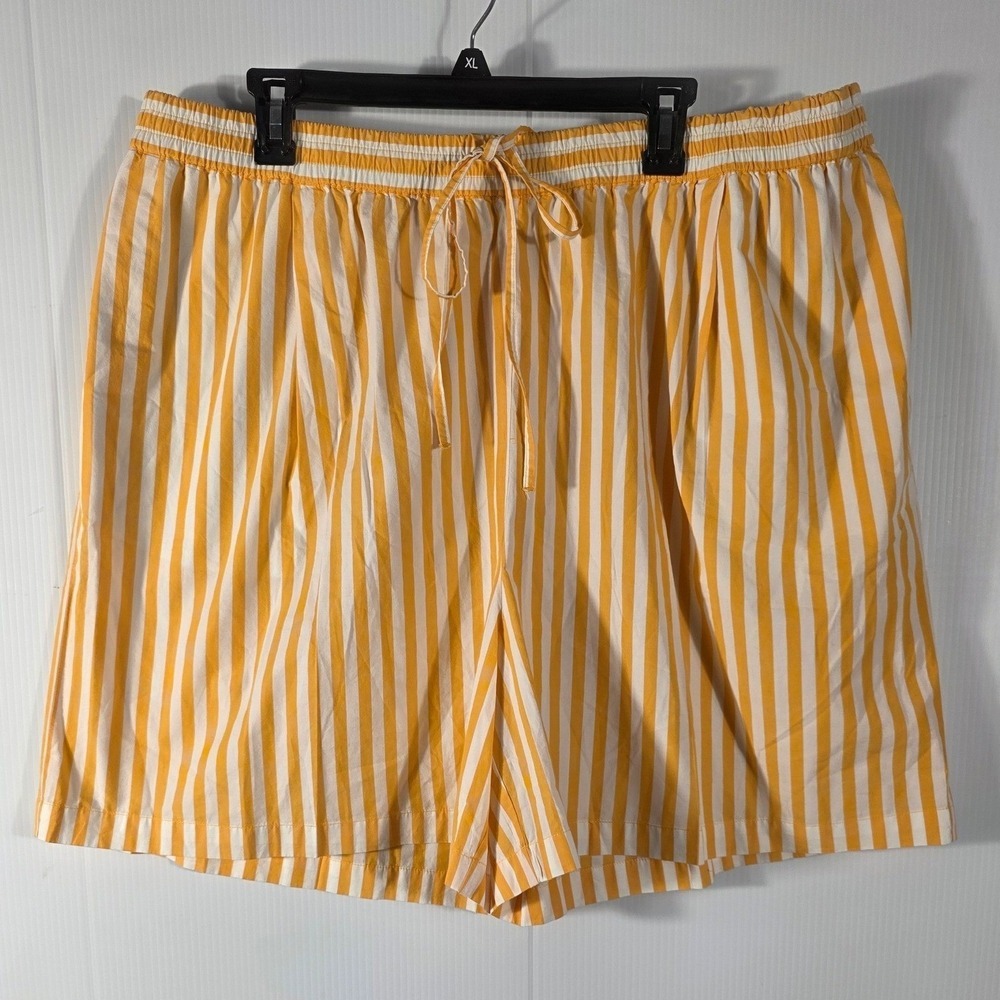 The Drop Womens Jada High 2X Yellow White Striped Cotton Drawstring Loose Short